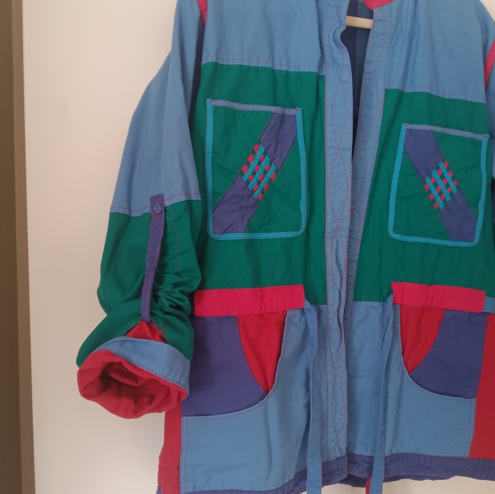 Vintage 1990s Reversible Patchwork Jacket / Color… - image 4